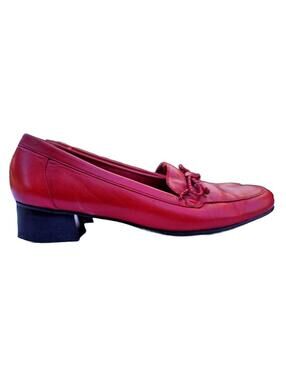 Trotters Red Leather Loafer Pumps With Bow. Classic Retro Comfort Size 4
